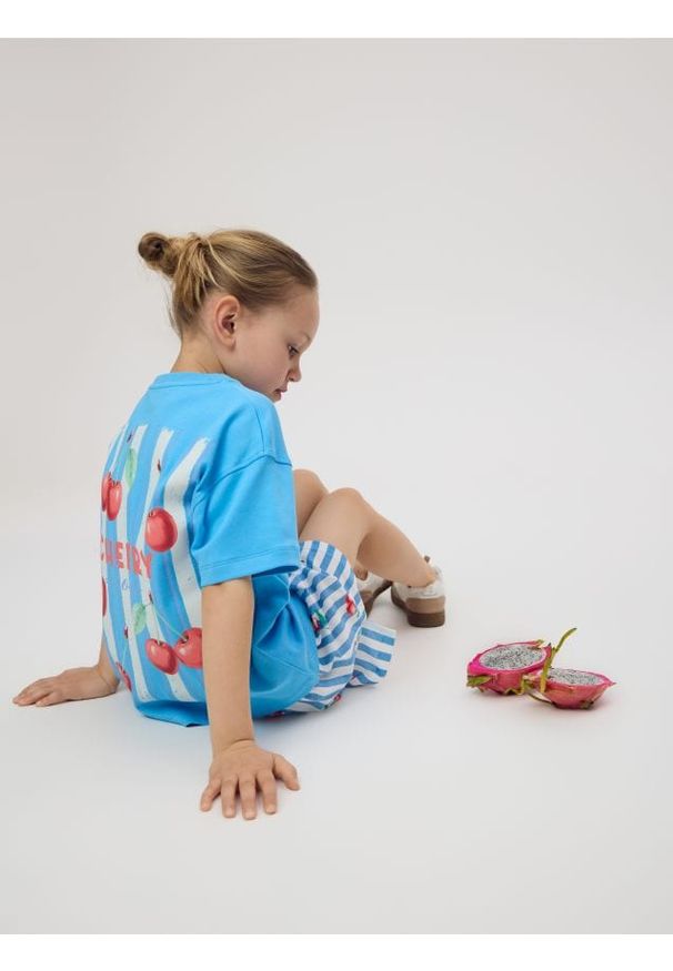 Reserved - Bawełniany t-shirt z aplikacją - niebieski. Kolor: niebieski. Materiał: bawełna. Wzór: aplikacja