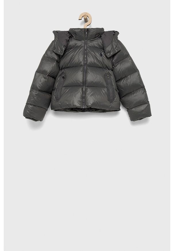 Polo Ralph Lauren Kurtka puchowa dziecięca kolor szary. Okazja: na co dzień. Typ kołnierza: polo. Kolor: szary. Materiał: puch. Styl: casual