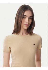 Tommy Jeans T-Shirt DW0DW20459 Beżowy jasny Slim Fit. Kolor: beżowy. Materiał: bawełna #4