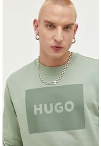Hugo - HUGO bluza bawełniana męska kolor zielony z nadrukiem. Kolor: zielony. Materiał: bawełna. Wzór: nadruk #2