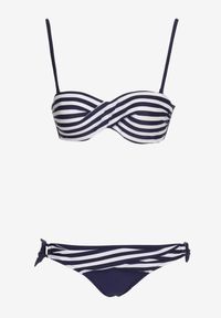 Born2be - Granatowo-Białe Dwuczęściowe Bikini Stanik z Usztywnionymi Miseczkami Majtki Figi z Wiązaniem Inadia. Kolor: niebieski