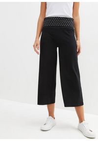 bonprix - Spodnie shirtowe culotte z wygodnym paskiem, dł. do łydki. Kolor: czarny #1