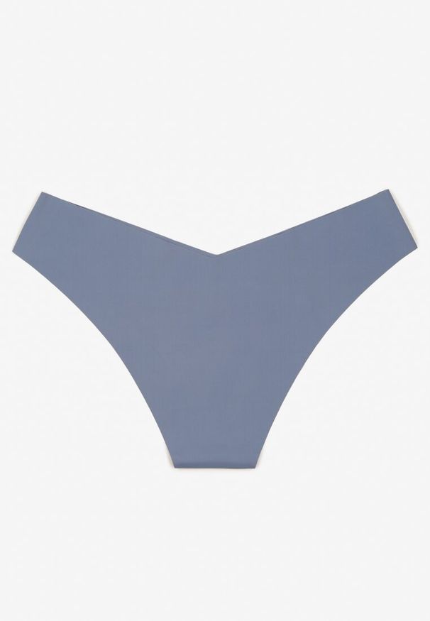 Renee - Niebieskie Bezszwowe Majtki Brazyliany Melzeki. Kolor: niebieski. Materiał: jeans. Wzór: gładki
