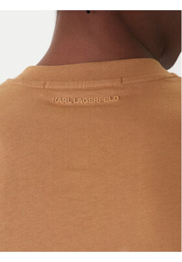 Karl Lagerfeld - KARL LAGERFELD T-Shirt 755710 561224 Beżowy Regular Fit. Typ kołnierza: dekolt w karo. Kolor: beżowy. Materiał: bawełna