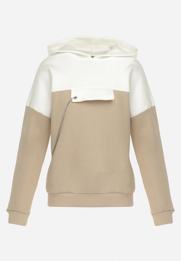 Born2be - Beżowa Bluza z Kapturem i Ozdobnym Łańcuszkiem Umabelle. Typ kołnierza: kaptur. Kolor: beżowy. Materiał: bawełna, polar, tkanina