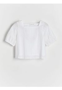 Reserved - Bluzka ażurowa - złamana biel. Materiał: bawełna. Wzór: ażurowy