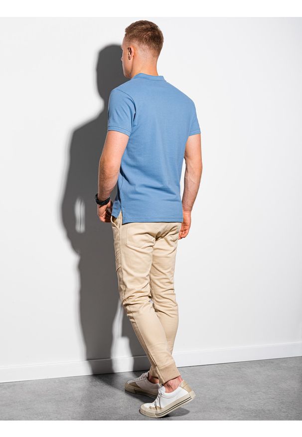 Niebieska koszulka polo Ombre Clothing klasyczna, polo, z haftami