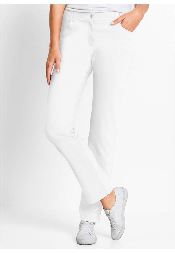 bonprix - Spodnie z bengaliny z wygodnym paskiem w talii, Straight. Kolor: biały