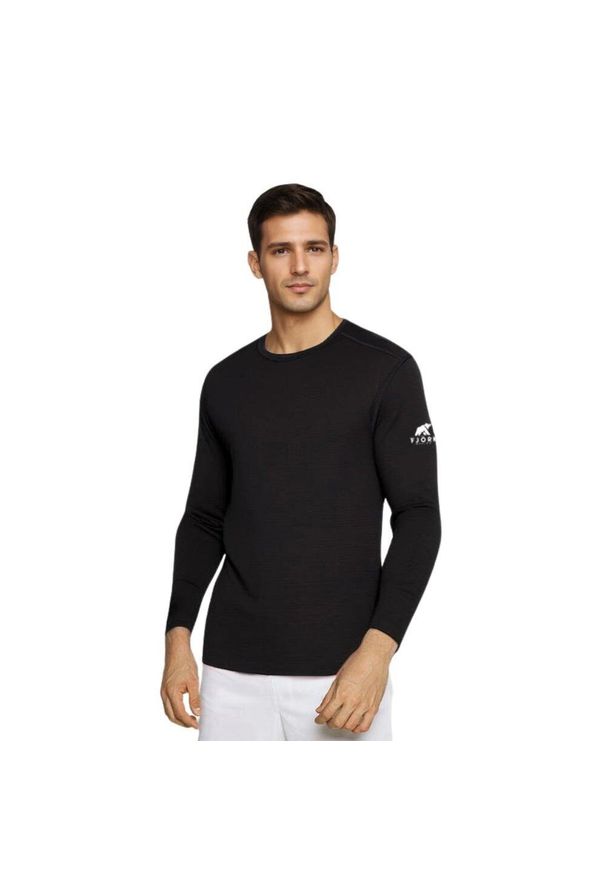 FJORK MERINO - Koszulka z długim rękawem męska 100% wełny merynosów - Finn 210. Kolor: czarny. Materiał: wełna. Długość rękawa: długi rękaw. Długość: długie