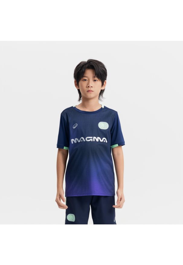 KIPSTA - Koszulka piłkarska krótki rękaw dla dzieci Kipsta Viralto Kids Boreal. Kolor: niebieski, wielokolorowy, zielony. Materiał: poliester, materiał. Długość rękawa: krótki rękaw. Długość: krótkie. Sport: piłka nożna