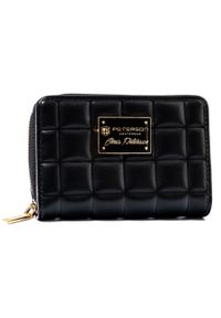 Pikowany, czarny portfel damski ze skóry ekologicznej zamykany na zatrzask i suwak - Peterson. Kolor: czarny. Materiał: skóra ekologiczna #1