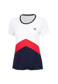 Koszulka treningowa damska Fila Aurelia. Kolor: niebieski, wielokolorowy. Materiał: poliester. Długość rękawa: krótki rękaw. Długość: krótkie. Sport: tenis