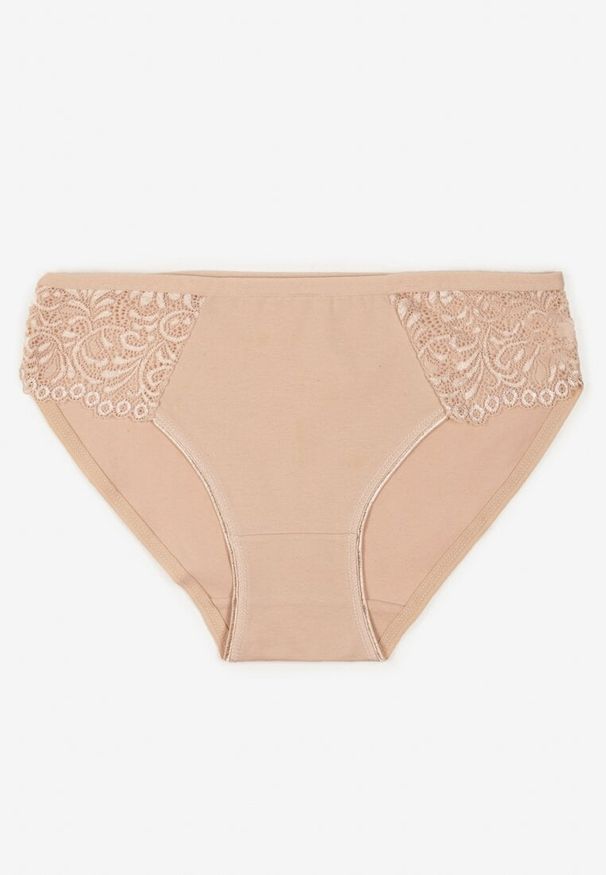 Born2be - Beżowe Gładkie Majtki Figi z Bawełny Venessila. Kolor: beżowy. Materiał: bawełna. Wzór: gładki