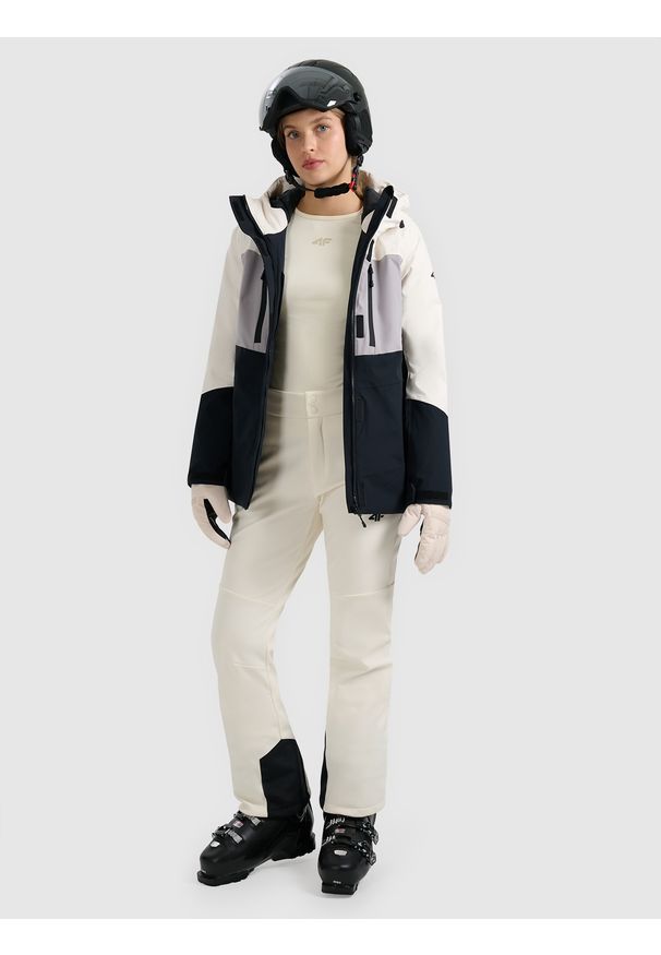 4f - 4F Kurtka narciarska membrana 10000 damska - beżowa XL. Kolor: beżowy. Materiał: skóra, materiał. Wzór: gładki. Sezon: zima