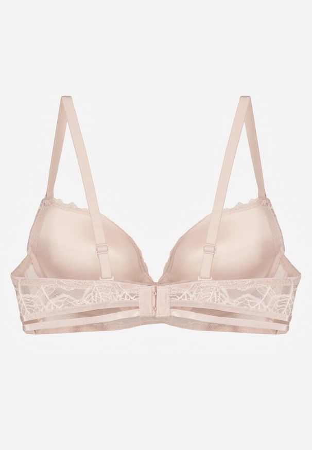 Renee - Jasnoróżowy Koronkowy Biustonosz w Klasycznym Stylu z Aplikacją Galinassa. Kolor: różowy. Materiał: koronka. Wzór: aplikacja