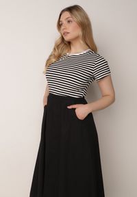 Born2be - Czarno-Biała Rozkloszowana Sukienka z Bawełny z Górą w Paski Aethephaia. Okazja: na co dzień. Kolor: czarny. Materiał: bawełna. Wzór: paski. Sezon: lato. Typ sukienki: proste, rozkloszowane. Styl: klasyczny, casual #8