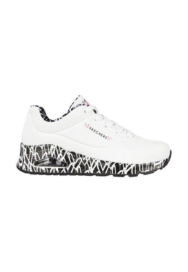 skechers - Buty na co dzień damskie SKECHERS UNO LOVING LOVE. Okazja: na co dzień. Zapięcie: sznurówki. Kolor: biały. Materiał: materiał, syntetyk. Szerokość cholewki: normalna. Wzór: aplikacja. Sport: turystyka piesza