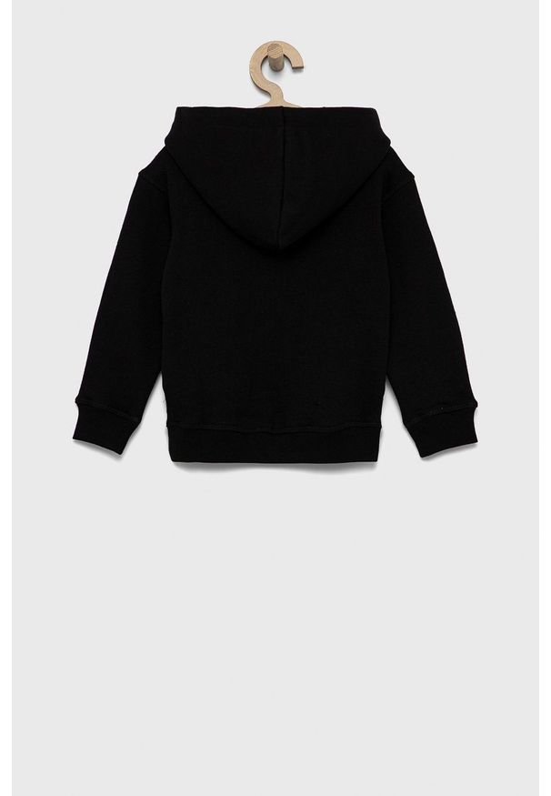 Guess Bluza dziecięca kolor czarny z kapturem gładka. Okazja: na co dzień. Typ kołnierza: kaptur. Kolor: czarny. Materiał: dzianina. Wzór: gładki. Styl: casual