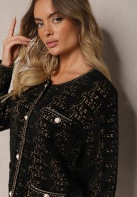 Renee - Czarno-Złoty Dzianinowy Kardigan z Perłowymi Guzikami i Błyszczącą Nitką Dailira. Kolor: czarny. Materiał: dzianina. Sezon: zima #4