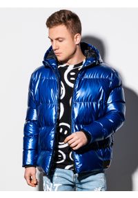 Ombre Clothing - Kurtka męska zimowa pikowana C463 - niebieska - XXL. Kolor: niebieski. Materiał: poliester, materiał. Sezon: zima