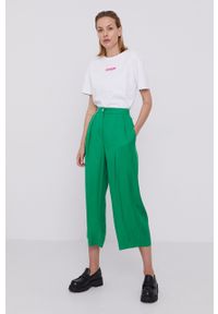 Hugo Spodnie damskie kolor zielony szerokie high waist. Stan: podwyższony. Kolor: zielony #2
