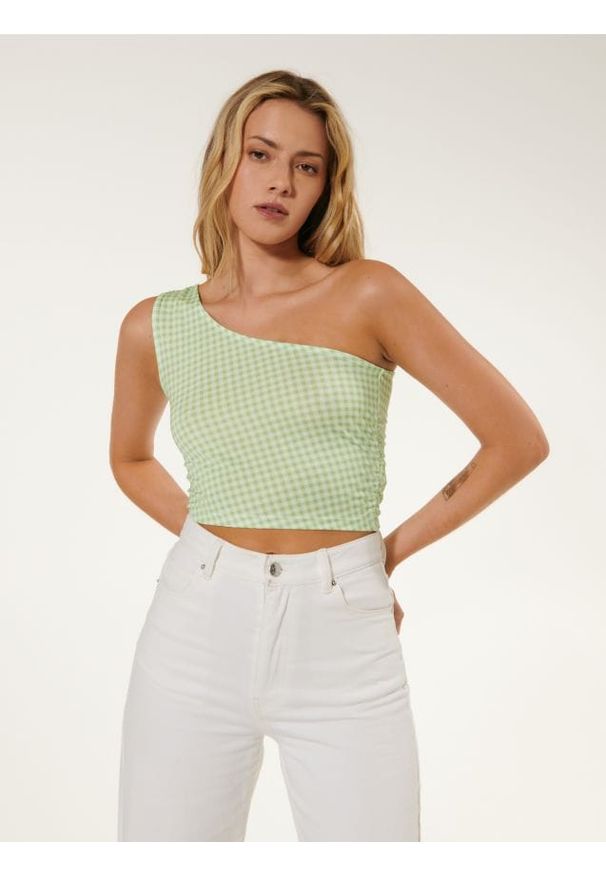 Sinsay - Crop top ze wzorem - zielony. Kolor: zielony. Materiał: materiał, włókno