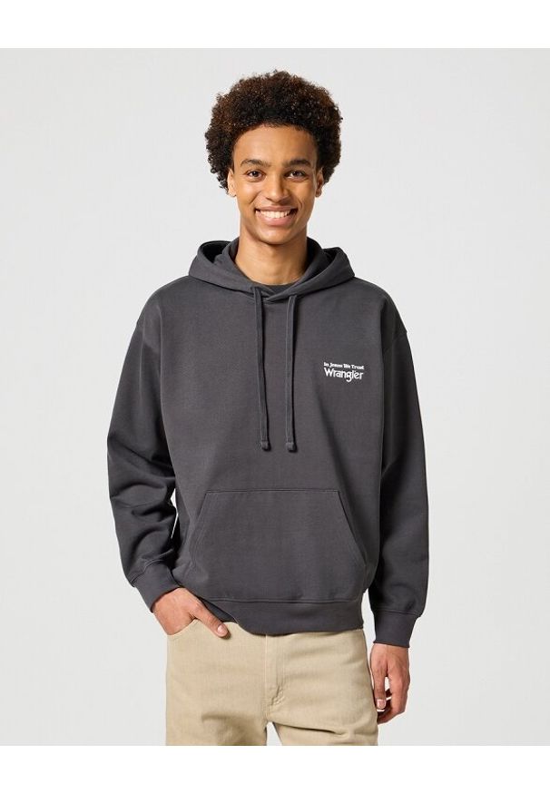 Wrangler - WRANGLER MĘSKA BLUZA HOODIE FADED BLACK 112357324