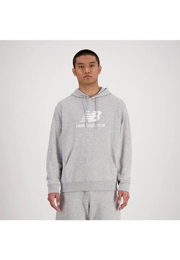 Bluza męska New Balance MT41501AG – szara. Kolor: szary. Materiał: bawełna, poliester, tkanina, dresówka. Wzór: aplikacja