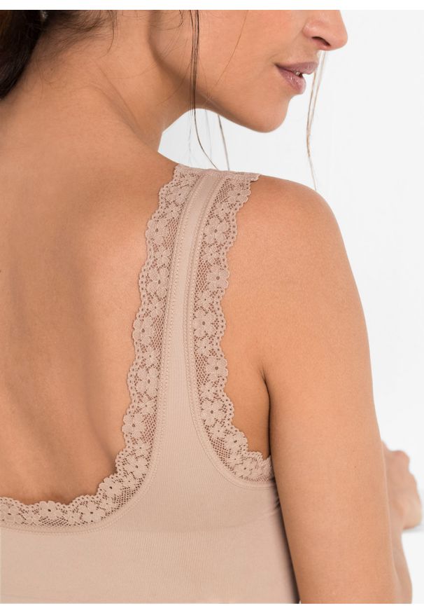 bonprix - Biustonosz bezszwowy bustier z kolekcji Feel Comfort (2 szt.). Kolor: beżowy. Materiał: koronka, materiał