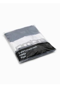 Ombre Clothing - Zestaw męskich t-shirtów bawełnianych BASIC z okrągłym dekoltem – czarny/biały/granatowy V1. Okazja: na co dzień. Kolor: biały. Materiał: bawełna. Styl: klasyczny, casual #3