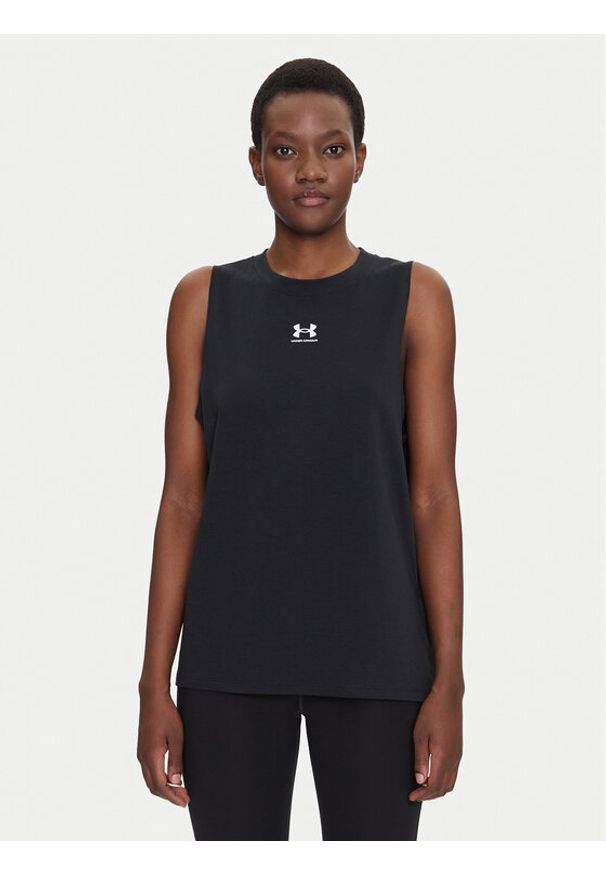 Under Armour Koszulka techniczna Rival Muscle 1383659 Czarny Regular Fit. Kolor: czarny. Materiał: bawełna