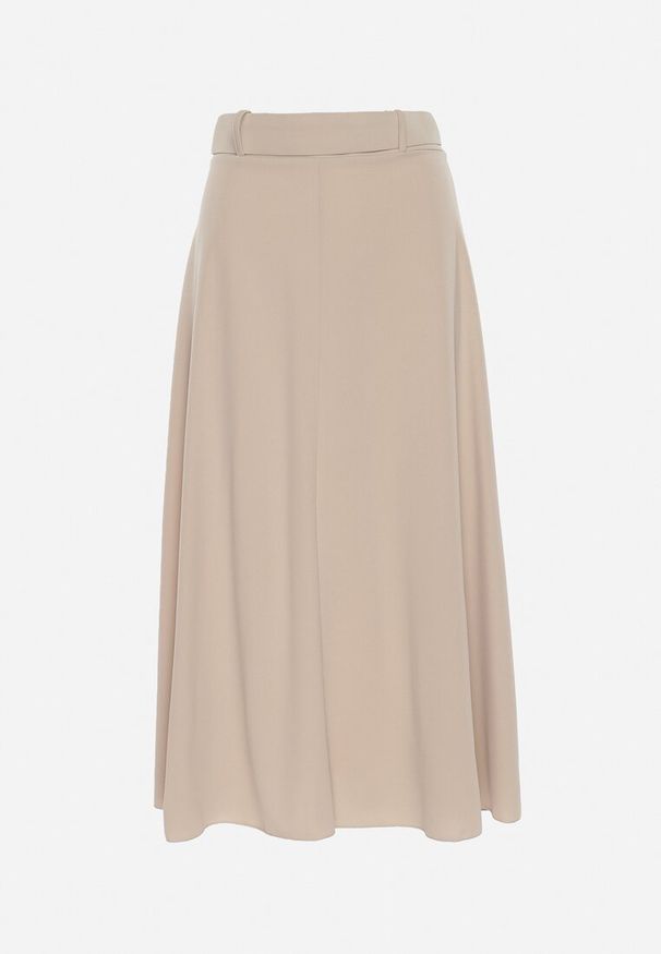 Born2be - Jasnobeżowa Gładka Spódnica Maxi z Gumką w Pasie i Klamrą Orirsa. Kolor: beżowy. Wzór: gładki. Styl: elegancki