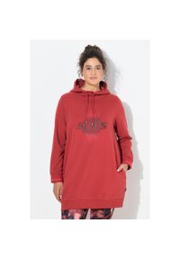 ULLA POPKEN - Damskie Długa bluza z kapturem oversize kaptur długi rękaw. Typ kołnierza: kaptur. Kolekcja: plus size. Kolor: czerwony. Materiał: poliester, bawełna, materiał. Długość rękawa: długi rękaw. Długość: długie #1