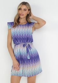 Born2be - Fioletowa Pudełkowa Sukienka z Wiązanym Paskiem Medille. Kolor: fioletowy. Materiał: materiał #2