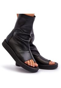 Zazoo 3441 Sandały Damskie Skórzane Z Cholewka Czarne. Okazja: na spacer. Zapięcie: zamek. Kolor: czarny. Materiał: skóra. Sezon: lato #5