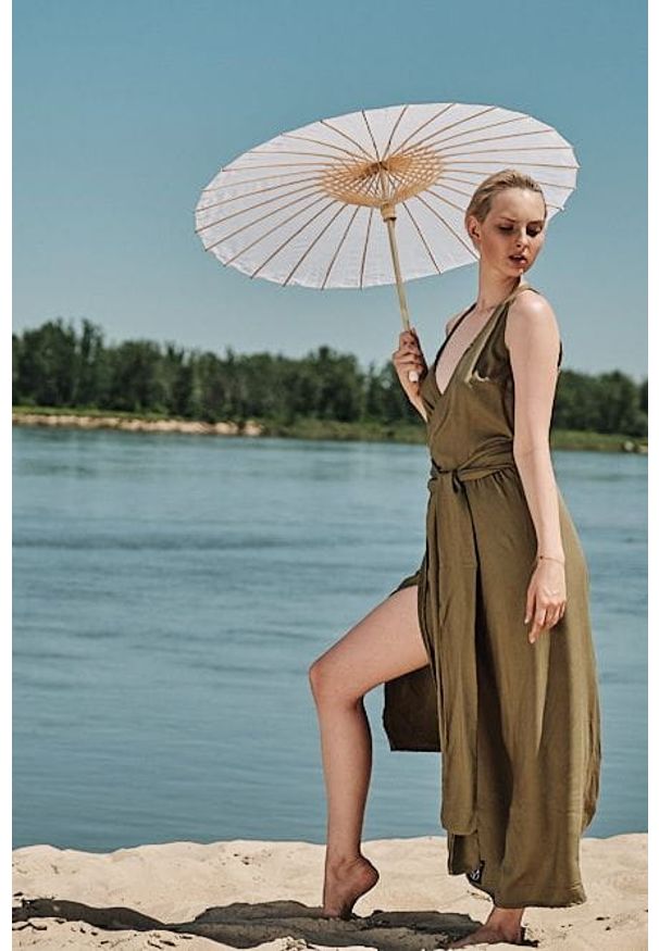 Oliwkowa sukienka Hultaj Polski maxi, na lato