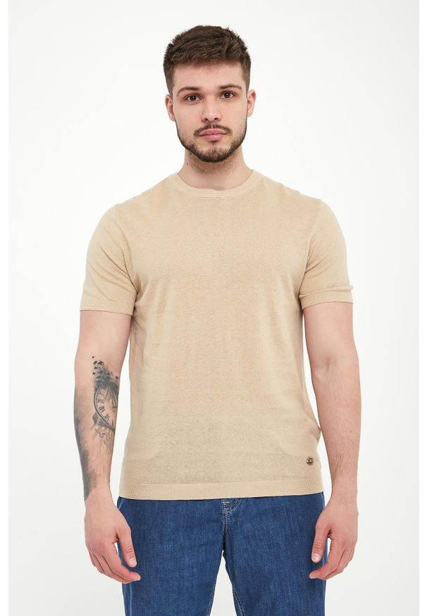 Liu Jo - T-shirt męski lniany LIU JO. Materiał: len