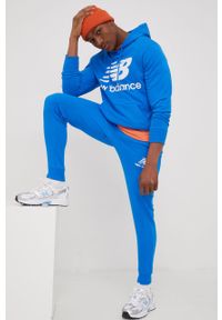 New Balance bluza MT03558SBU męska z kapturem z nadrukiem. Typ kołnierza: kaptur. Kolor: niebieski. Materiał: bawełna. Wzór: nadruk #4