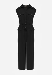 Born2be - Czarny Bawełniano-Wiskozowy Kombinezon Koszulowy Bez Rękawów z Baskinką Marmaya. Okazja: na co dzień. Kolor: czarny. Materiał: wiskoza, bawełna. Długość rękawa: bez rękawów. Styl: casual, klasyczny, elegancki #8