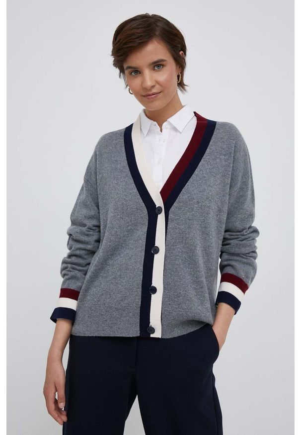 TOMMY HILFIGER - Tommy Hilfiger kardigan wełniany kolor szary lekki. Kolor: szary. Materiał: wełna