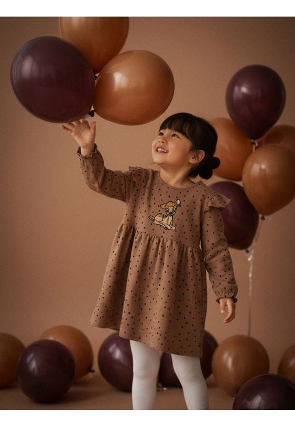 Sinsay - Luźna sukienka z haftem Bambi - brązowy. Kolor: brązowy. Wzór: haft