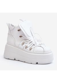 Zazoo 3416 Skórzane Damskie Buty Sportowe Białe. Kolor: biały. Materiał: skóra. Sezon: wiosna. Obcas: na koturnie #5