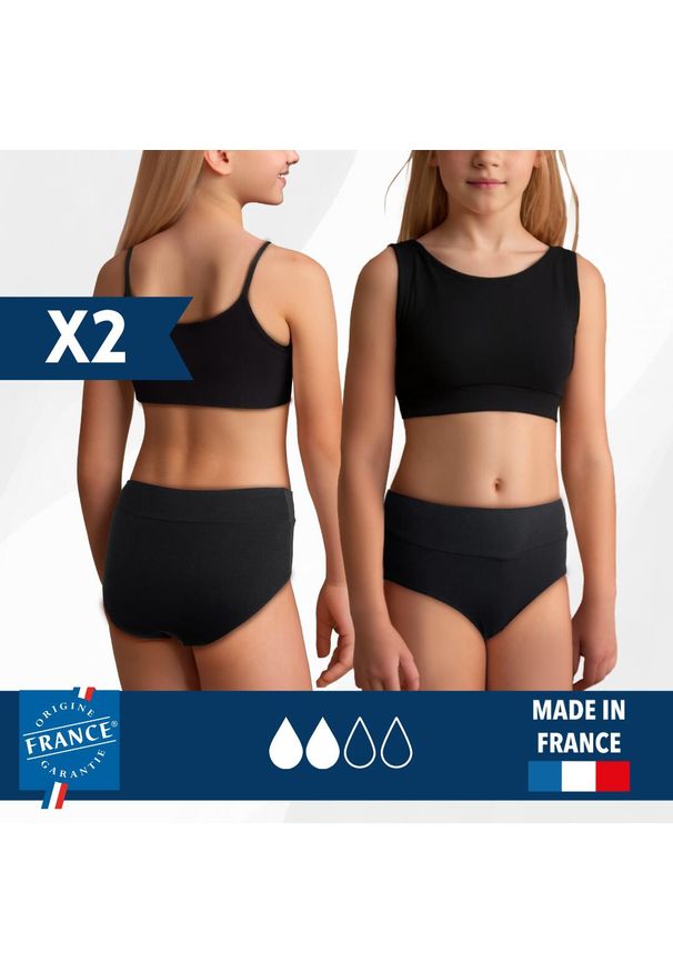 PLIM UNDERWEAR - 2x Majtki kąpielowe z wysokim stanem dla nastolatków - Średni chłonność. Stan: podwyższony. Kolor: czarny