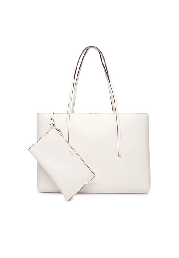 Calvin Klein Torebka Foil Logo Tote W/Pouch LV04F3274G Biały. Kolor: biały. Materiał: skórzane