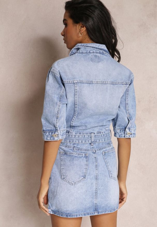 Renee - Niebieska Sukienka Koszulowa z Jeansu z Paskiem i Guzikami Avaleen. Kolor: niebieski. Materiał: jeans. Typ sukienki: koszulowe. Długość: mini