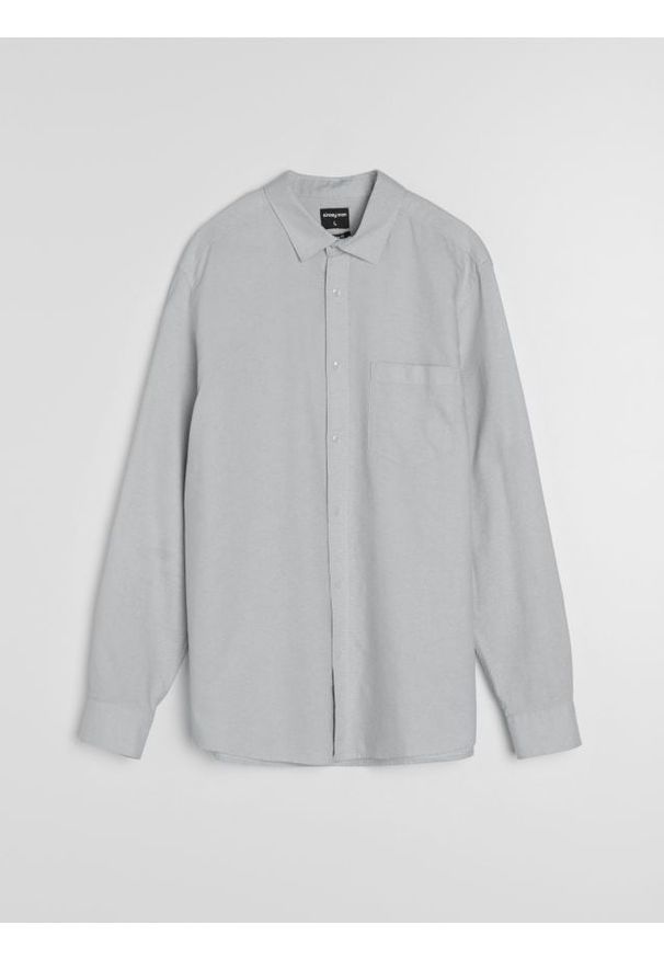 Sinsay - Bawełniana koszula z długim rękawem i kieszenią piersiową - szary. Kolor: szary. Materiał: bawełna. Długość rękawa: długi rękaw. Długość: długie