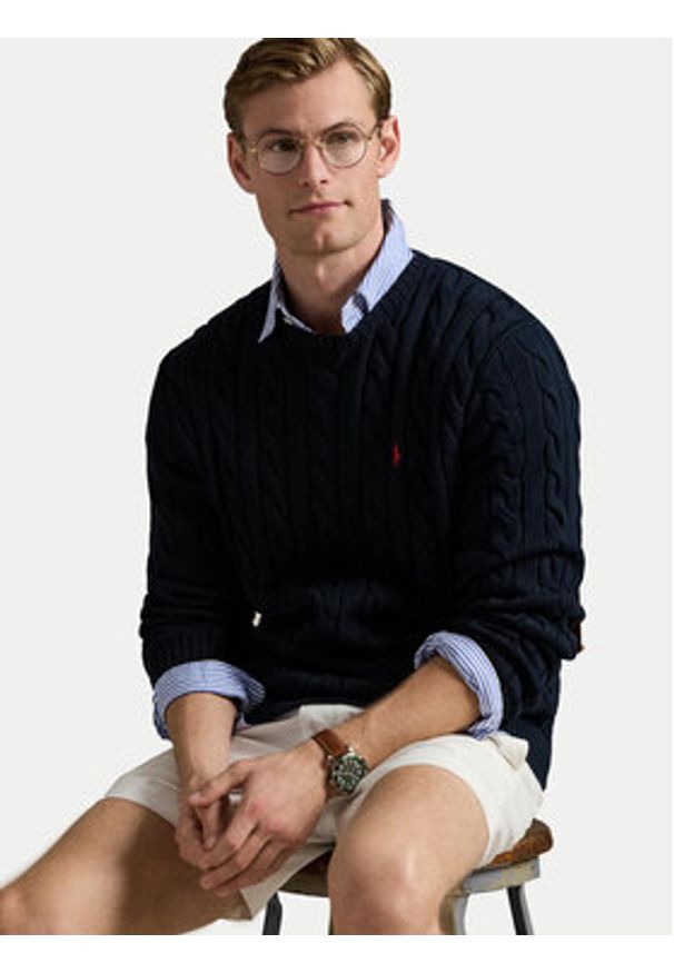 Polo Ralph Lauren Sweter 710775885001 Granatowy Regular Fit. Typ kołnierza: polo. Kolor: niebieski. Materiał: bawełna