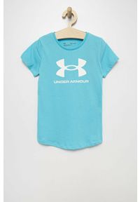 Under Armour t-shirt dziecięcy 1361182. Okazja: na co dzień. Kolor: niebieski. Materiał: dzianina. Wzór: nadruk. Styl: casual