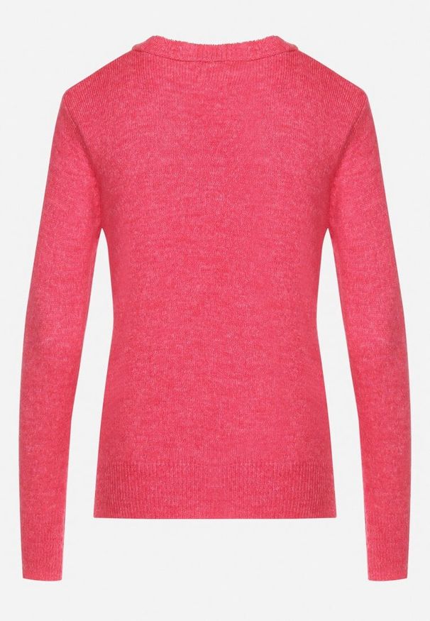 Born2be - Różowy Sweter o Klasycznym Kroju Vitilia. Okazja: na co dzień, na spotkanie biznesowe, do pracy. Kolor: różowy. Materiał: jeans. Długość rękawa: długi rękaw. Długość: długie. Wzór: aplikacja. Styl: klasyczny