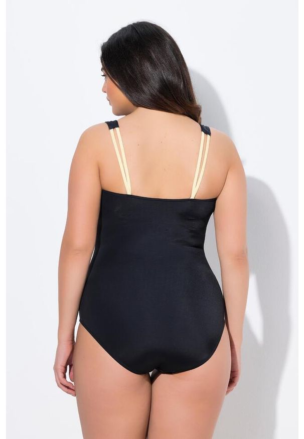 ULLA POPKEN - Damski Kostium kąpielowy kwiaty miękkie miseczku. Kolekcja: plus size. Kolor: czarny. Materiał: poliester, elastan, poliamid, materiał. Wzór: kwiaty